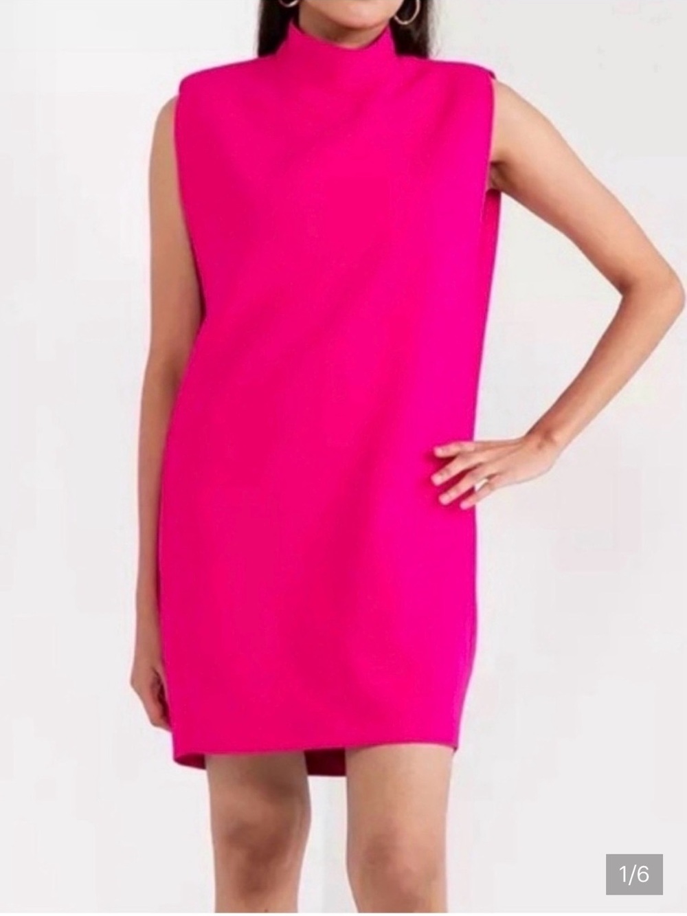 Zara Hot Pink Mock Neck Shift Dress - Size S